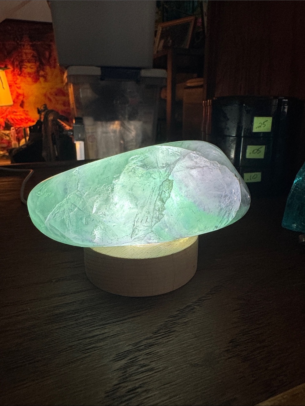 Crystal Glow Rock Table Lamp - Green and Purple Home Art
